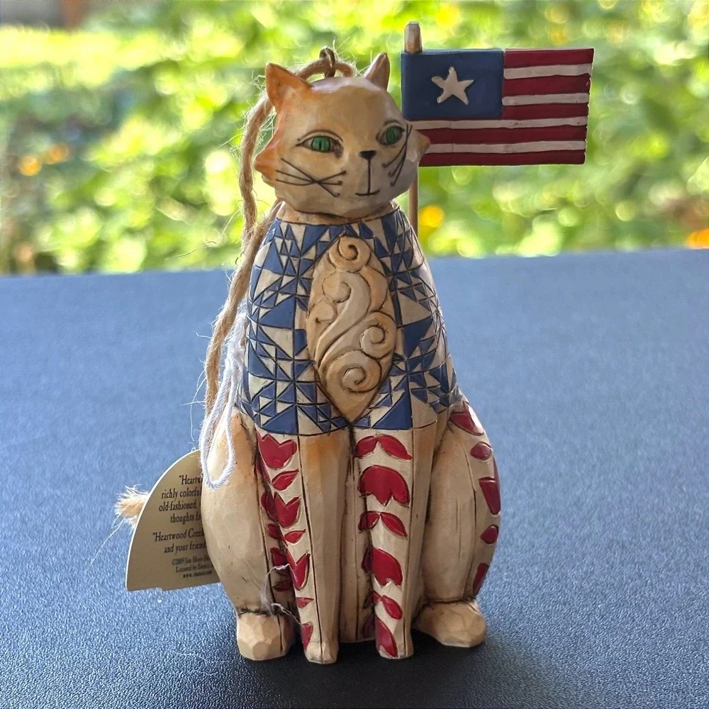 Jim Shore Heartwood Creek Patriotic Cat Ornament American Flag 2009